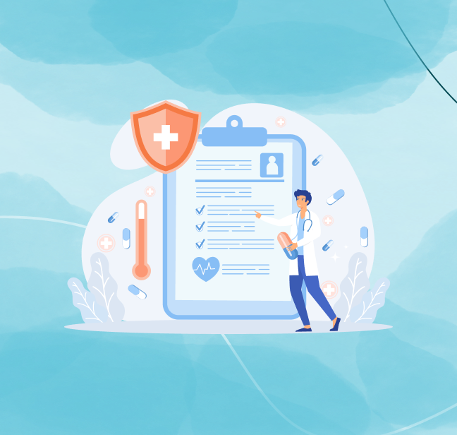 Illustration-Arzt-zeigt-Checkliste-Medikament
