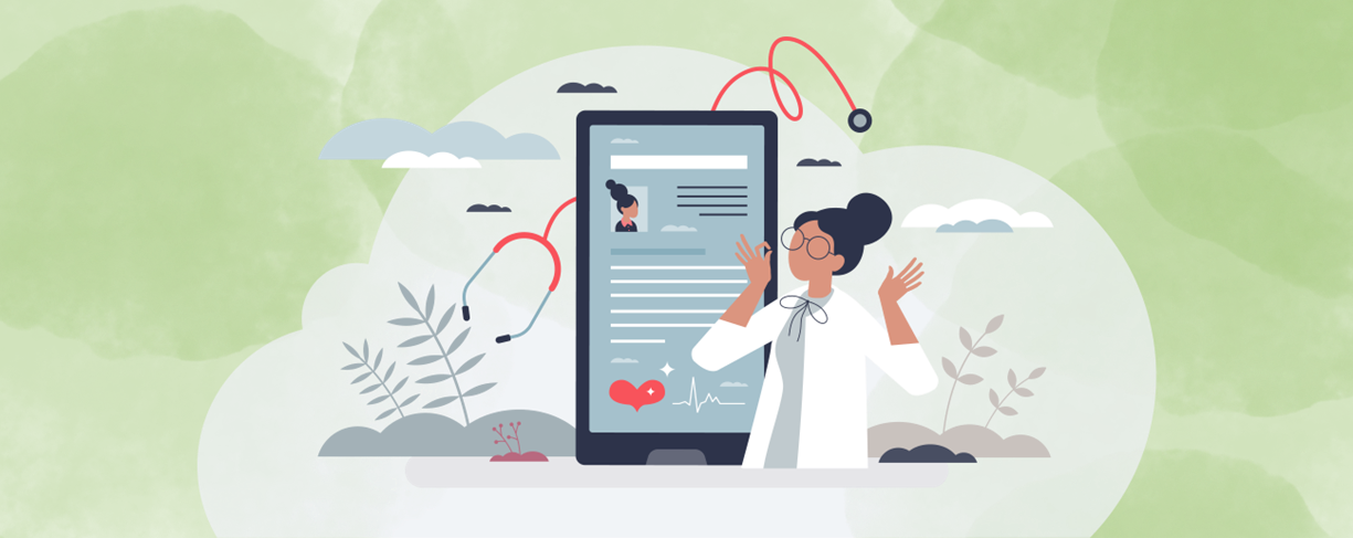 Illustration-Ärztin-vor-Patientenakte