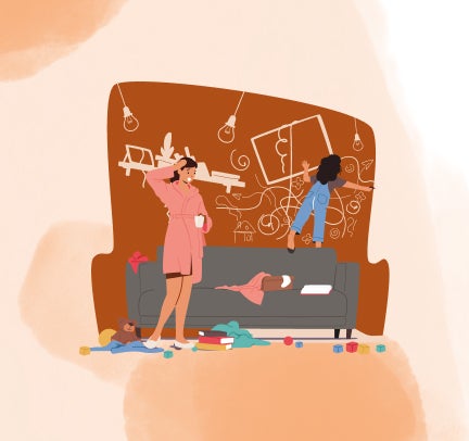Illustration-aktives-Kind-Frau-schaut-erstaunt