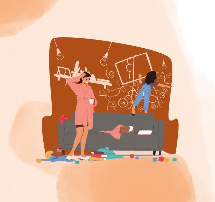 Illustration-aktives-Kind-Frau-schaut-erstaunt