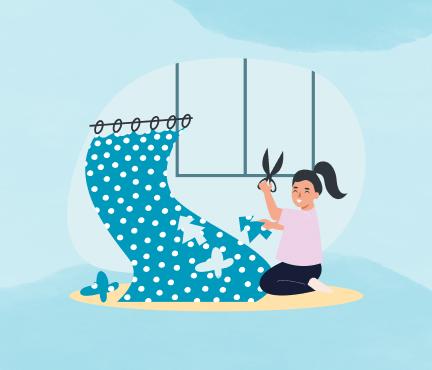 Illustration-Kind-zerschneidet-Stoff