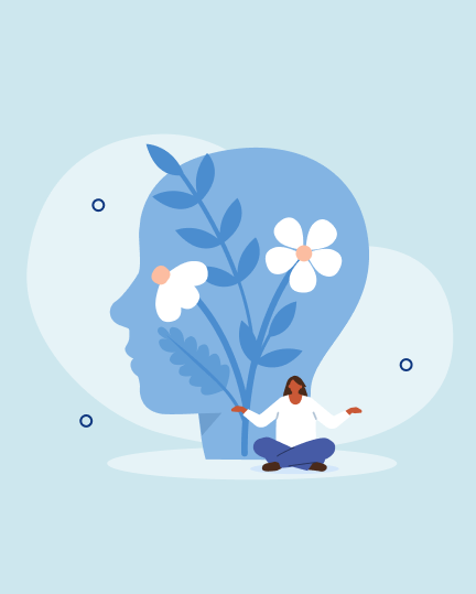 Illustration-Kopf-Person-sitzend-Blumen