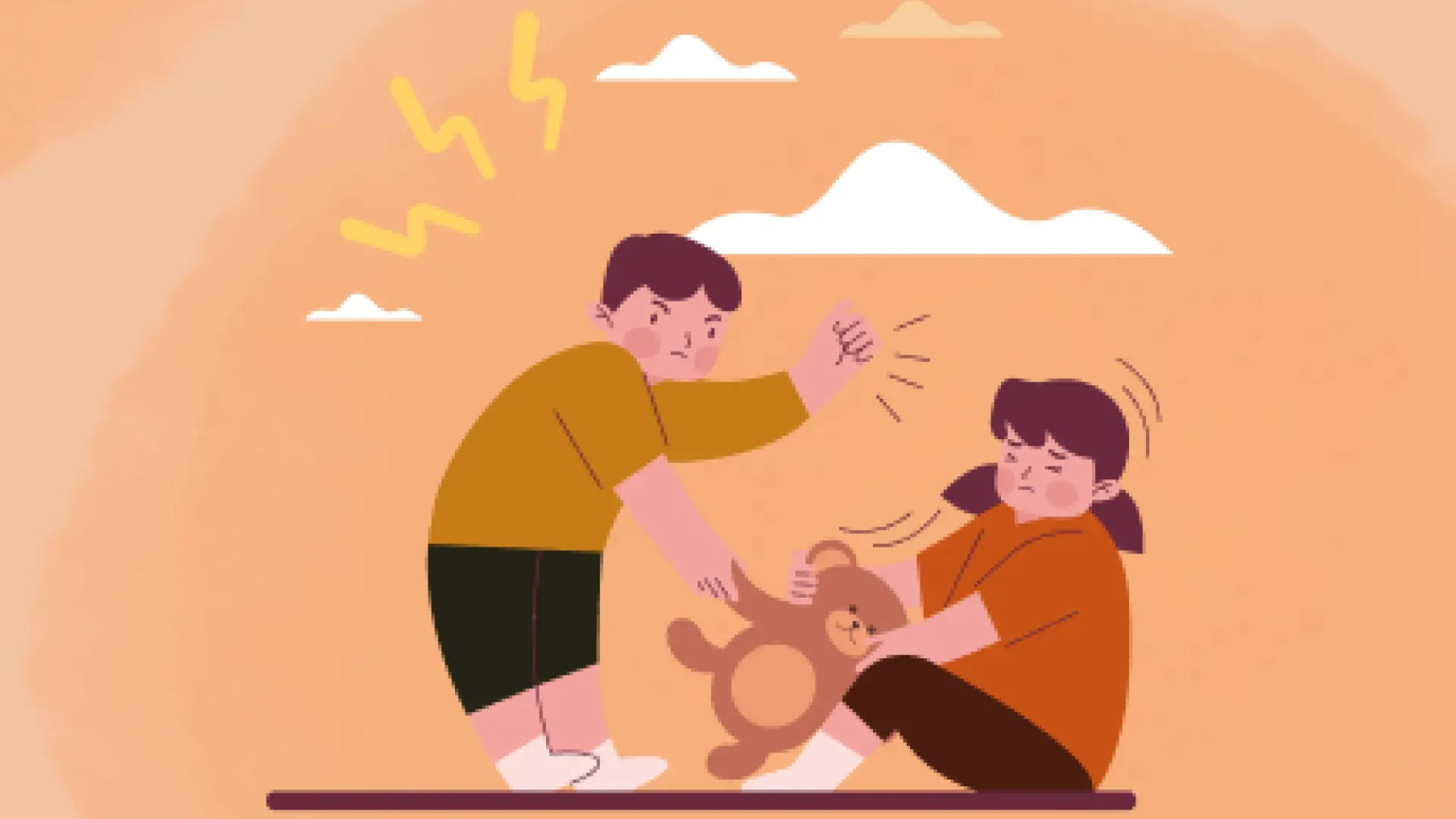 Illustration Kinder streiten Spielzeug